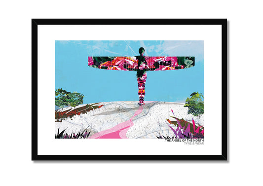 Angel of the North art print by Vicki Shortt, Antony Gormley's steel angel standing above Gateshead, in a black frame