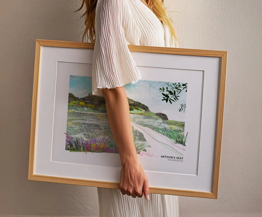 Arthur's Seat art print by Vicki Shortt, the extinct volcano rising above Edinburgh, framed in a room setting