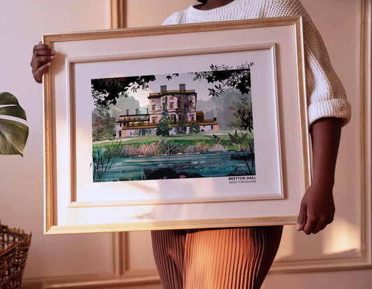 Bretton Hall art print by Vicki Shortt, the Georgian hall in the grounds of Yorkshire Sculpture Park, framed in a room setting