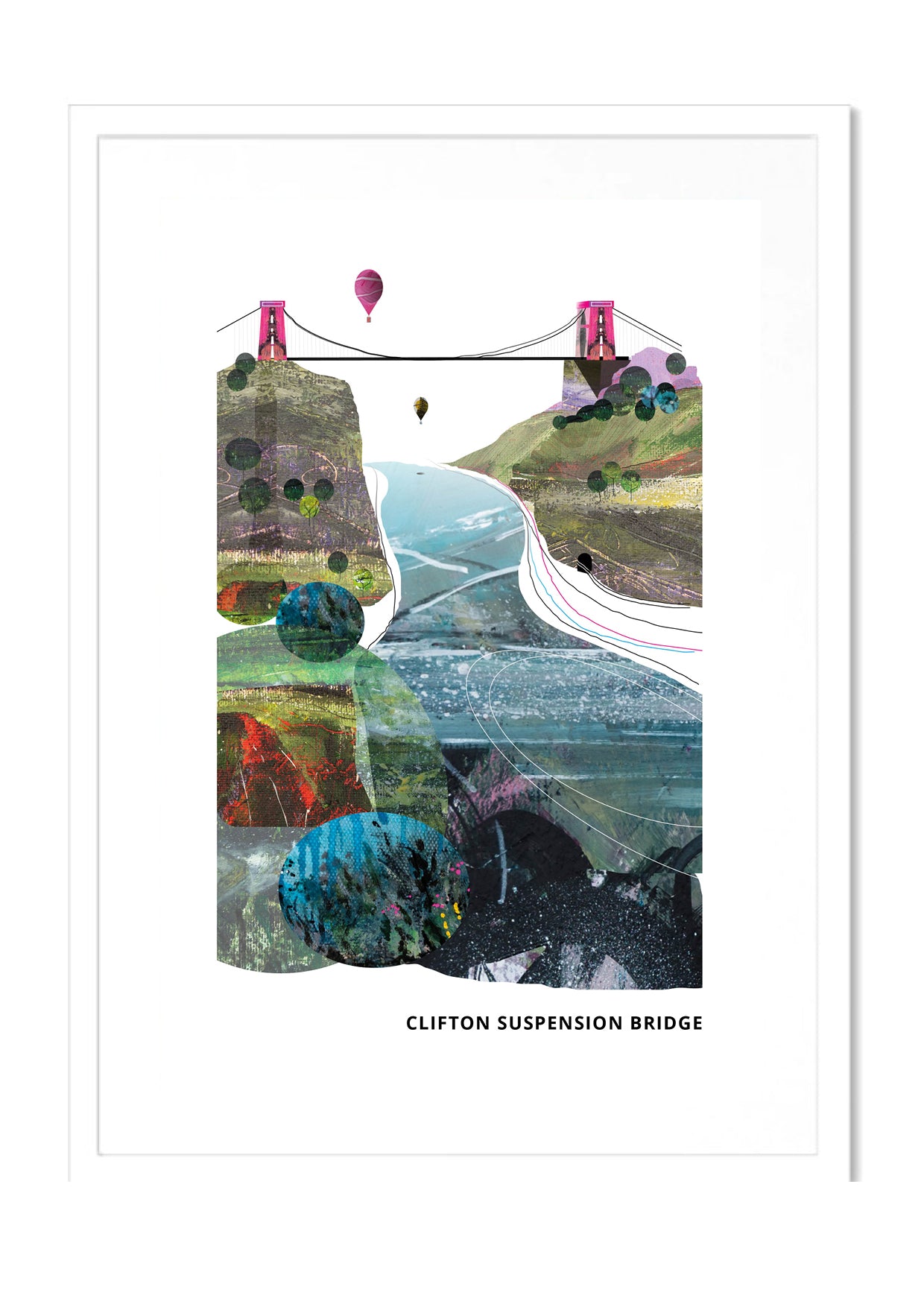 Clifton Suspension Bridge art print by Vicki Shortt, Brunel's bridge across the Avon Gorge at Bristol, in a white frame