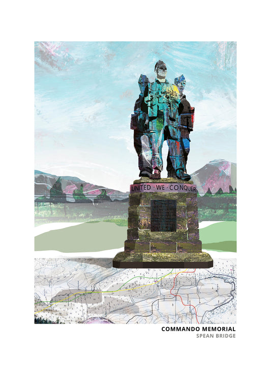 Commando Memorial art print by Vicki Shortt, the memorial to the commandos at Spean Bridge in the Scottish Highlands