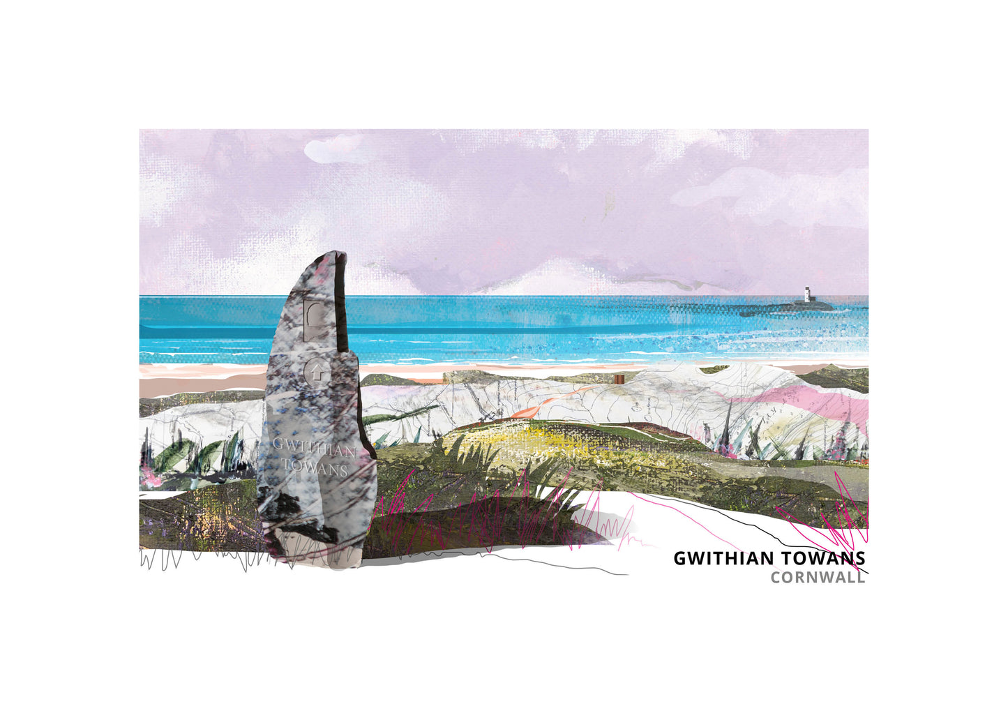 Gwithian Towans art print by Vicki Shortt, the dunes and beach at Gwithian, Cornwall