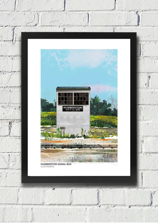 Humberston Signal Box art print by Vicki Shortt, the signal box on the light railway at Humberston, Cleethorpes, framed in a room setting