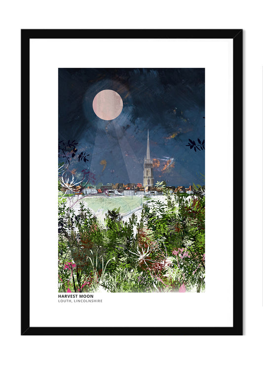 Louth Minster art print by Vicki Shortt, the soaring spire of St James' Church in Louth, Lincolnshire, in a black frame