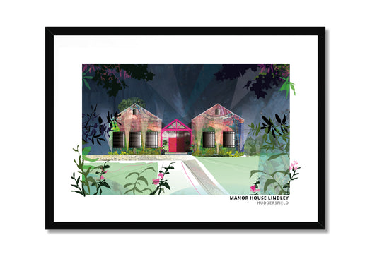 Manor House Lindley art print by Vicki Shortt, the manor house at Lindley, Huddersfield, in a black frame