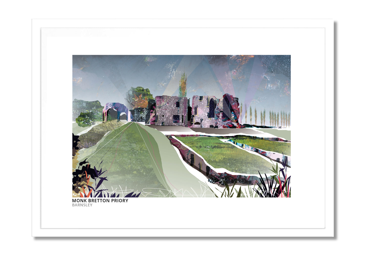Monk Bretton Priory art print by Vicki Shortt, the priory ruins at Monk Bretton, Barnsley, in a white frame