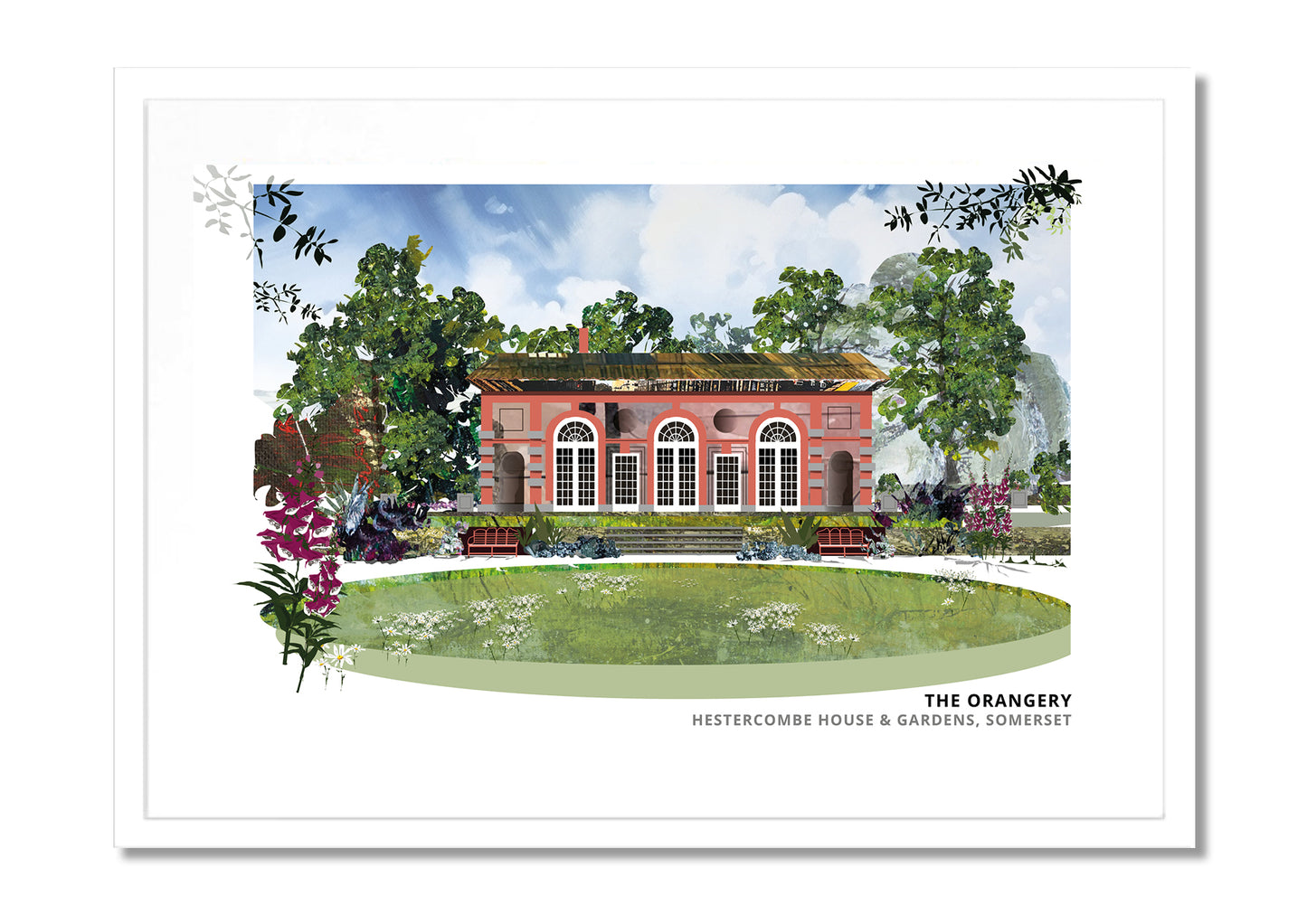 Orangery Hestercombe art print by Vicki Shortt, the orangery in the gardens at Hestercombe House, Somerset, in a white frame