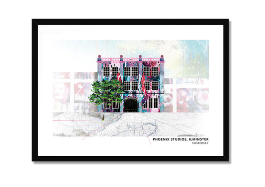 Phoenix Studios art print by Vicki Shortt, the studios at Ilminster, Somerset, in a black frame