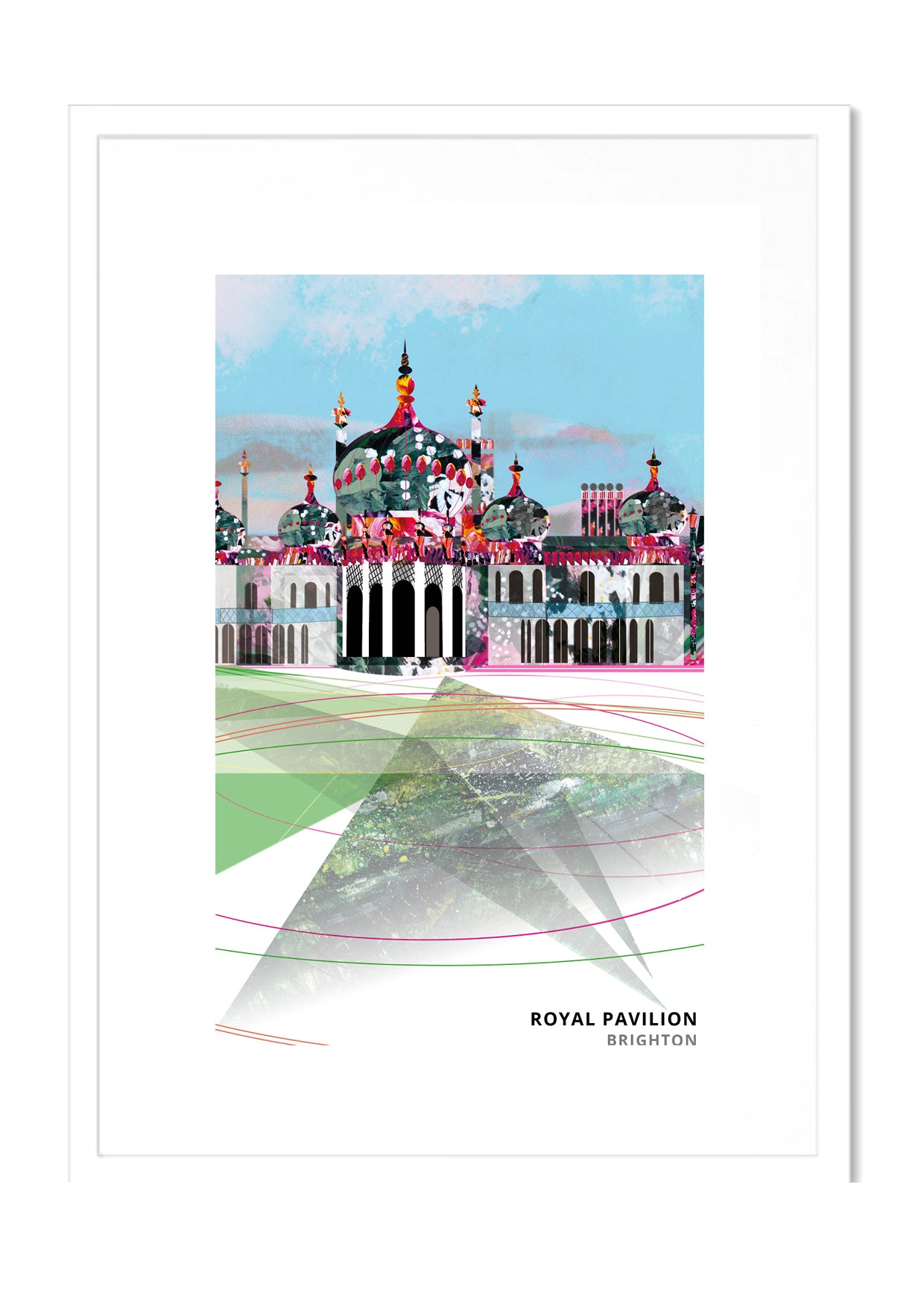 Royal Pavilion, Brighton art print by Vicki Shortt, the domes and minarets of the Royal Pavilion in Brighton, in a white frame