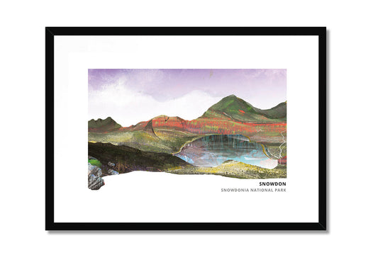 Snowdon art print by Vicki Shortt, the summit of Yr Wyddfa in Eryri, north Wales, in a black frame