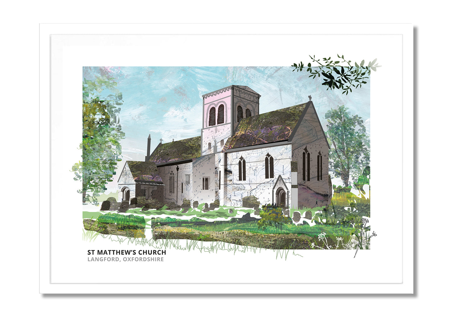 St Matthew's Church, Langford art print by Vicki Shortt, the parish church of St Matthew, in a white frame