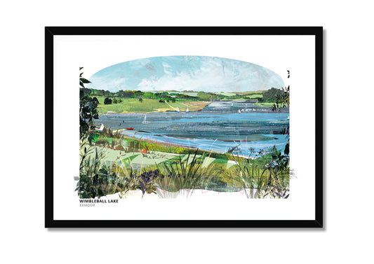 Wimbleball Lake art print by Vicki Shortt, the reservoir set in the hills of Exmoor, Somerset, in a black frame