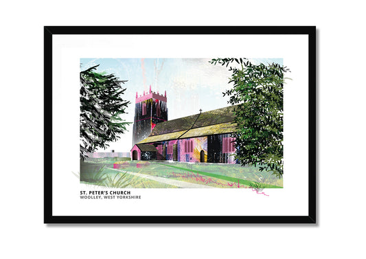 Woolley Church art print by Vicki Shortt, St Peter's Church at Woolley, West Yorkshire, in a black frame
