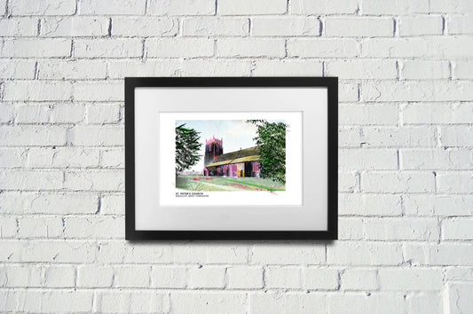 Woolley Church art print by Vicki Shortt, St Peter's Church at Woolley, West Yorkshire, framed in a room setting