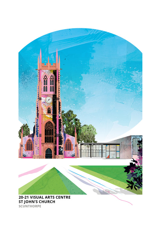 20-21 Visual Arts Centre art print by Vicki Shortt, the former St John's Church, now an arts centre, in Scunthorpe