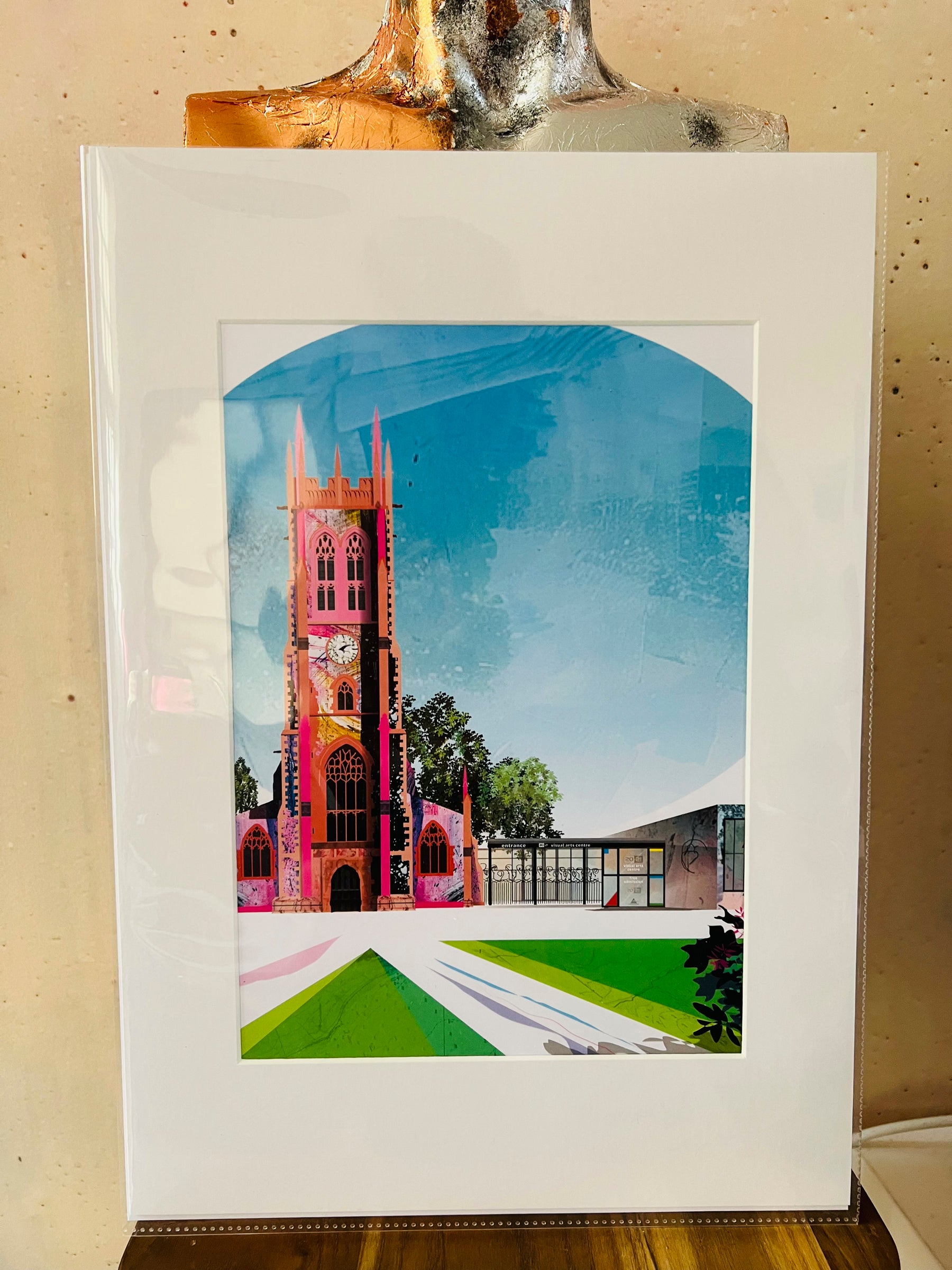 20-21 Visual Arts Centre art print by Vicki Shortt, the former St John's Church, now an arts centre, in Scunthorpe, shown mounted, alternative view