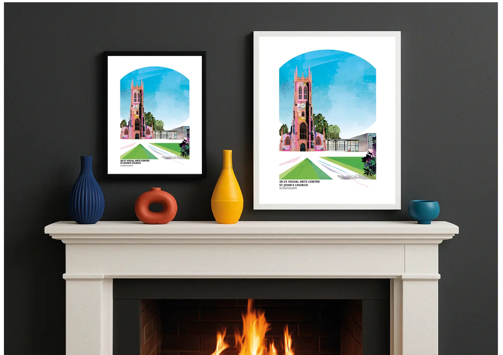 20-21 Visual Arts Centre art print by Vicki Shortt, the former St John's Church, now an arts centre, in Scunthorpe, framed in a room setting