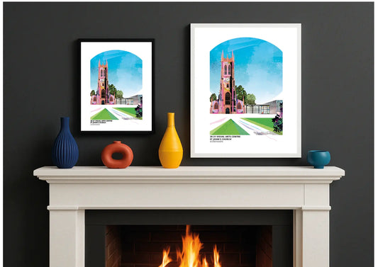 20-21 Visual Arts Centre art print by Vicki Shortt, the former St John's Church, now an arts centre, in Scunthorpe, framed in a room setting