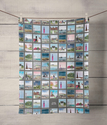 Lincolnshire Stamps Landscapes art tea towel by Vicki Shortt