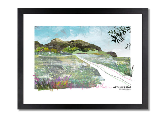 Arthur's Seat art print by Vicki Shortt, the extinct volcano rising above Edinburgh, in a black frame