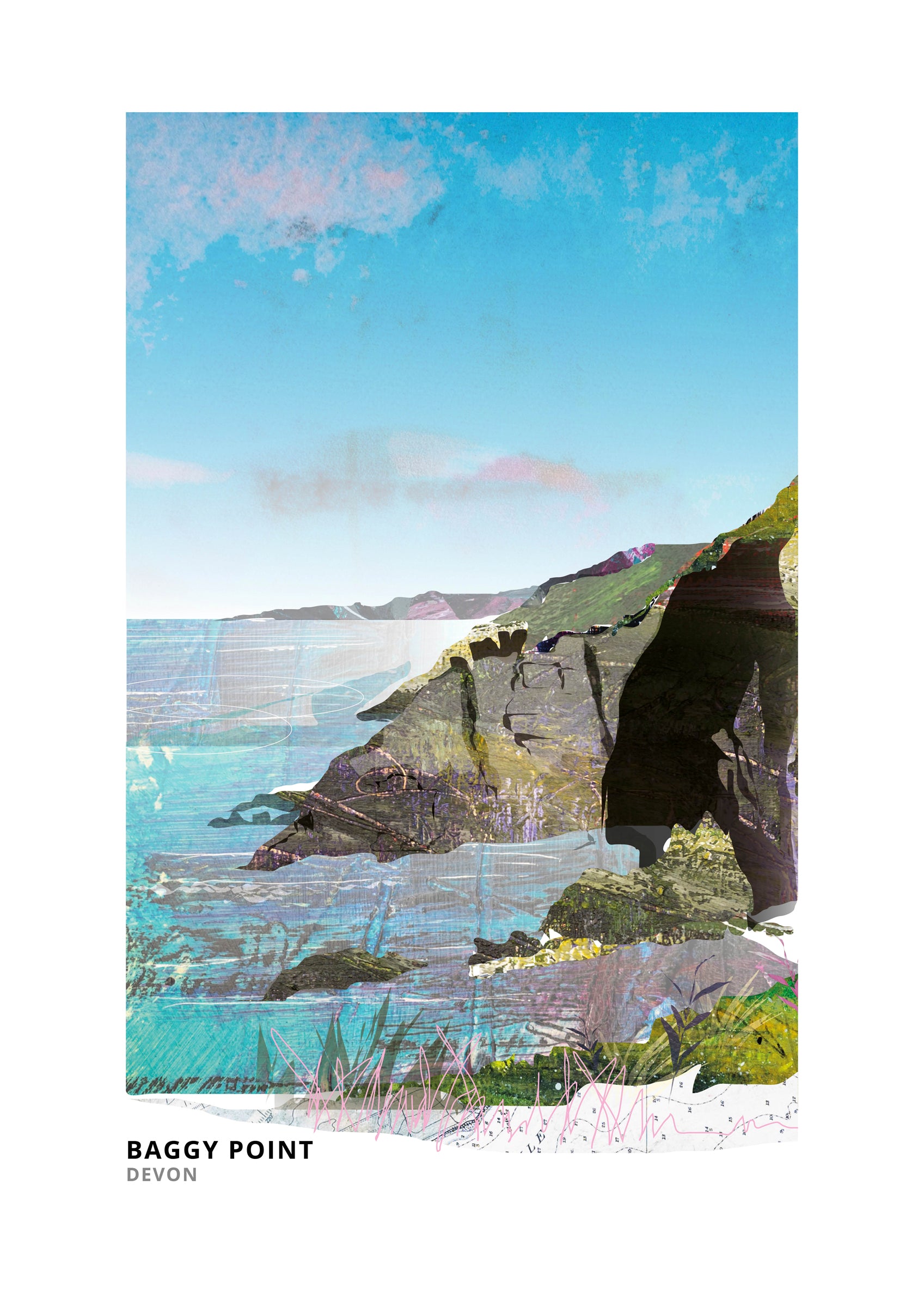 Baggy Point art print by Vicki Shortt, the headland above Croyde on the north Devon coast