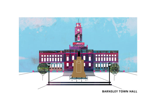 Barnsley Town Hall art print by Vicki Shortt, the Portland stone civic building in the town centre