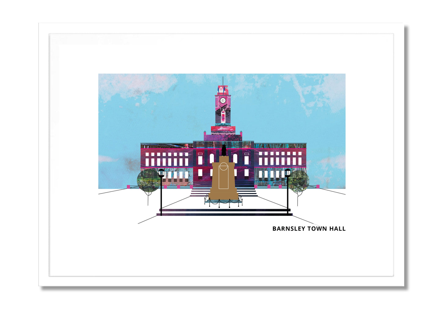 Barnsley Town Hall art print by Vicki Shortt, the Portland stone civic building in the town centre, in a white frame
