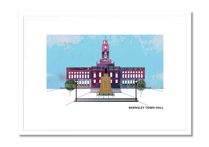 Barnsley Town Hall art print by Vicki Shortt, the Portland stone civic building in the town centre, in a white frame