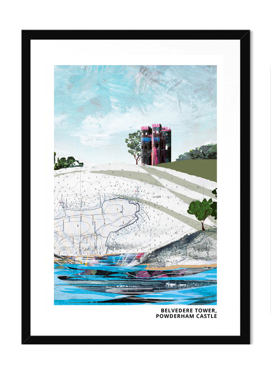 Belvedere Tower art print by Vicki Shortt, the folly tower on the Powderham Castle estate, Devon, in a black frame