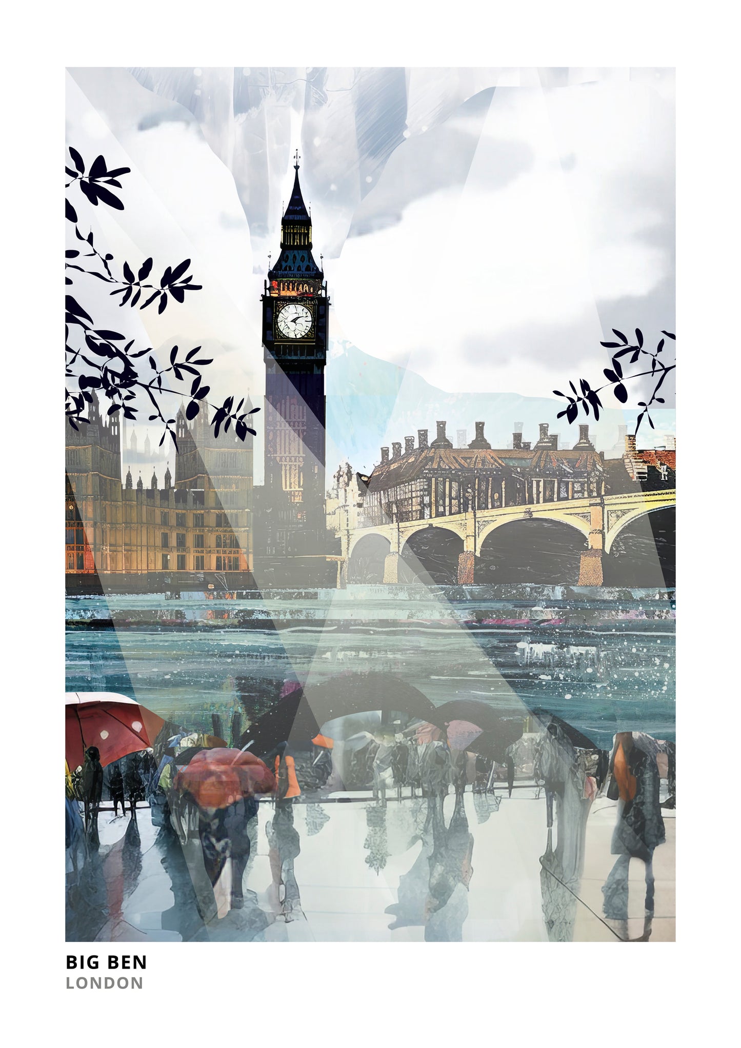 Big Ben art print by Vicki Shortt, the Elizabeth Tower and its clock face beside the Thames in London