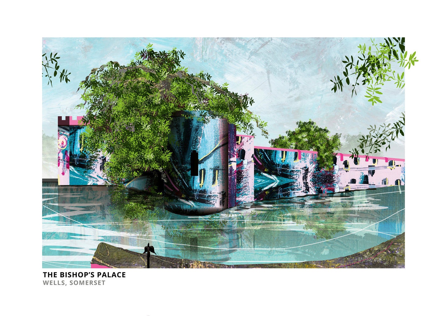 Bishop's Palace, Wells art print by Vicki Shortt, the moated palace beside the cathedral
