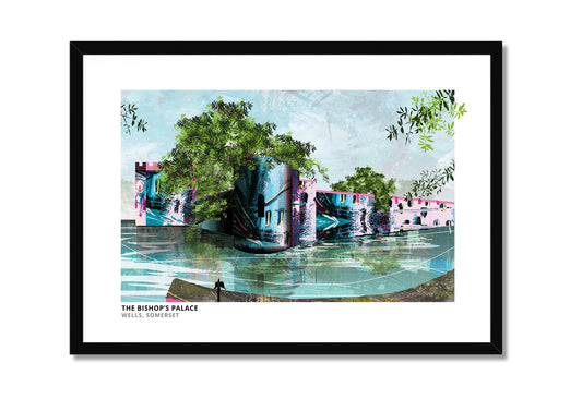 Bishop's Palace, Wells art print by Vicki Shortt, the moated palace beside the cathedral, in a black frame