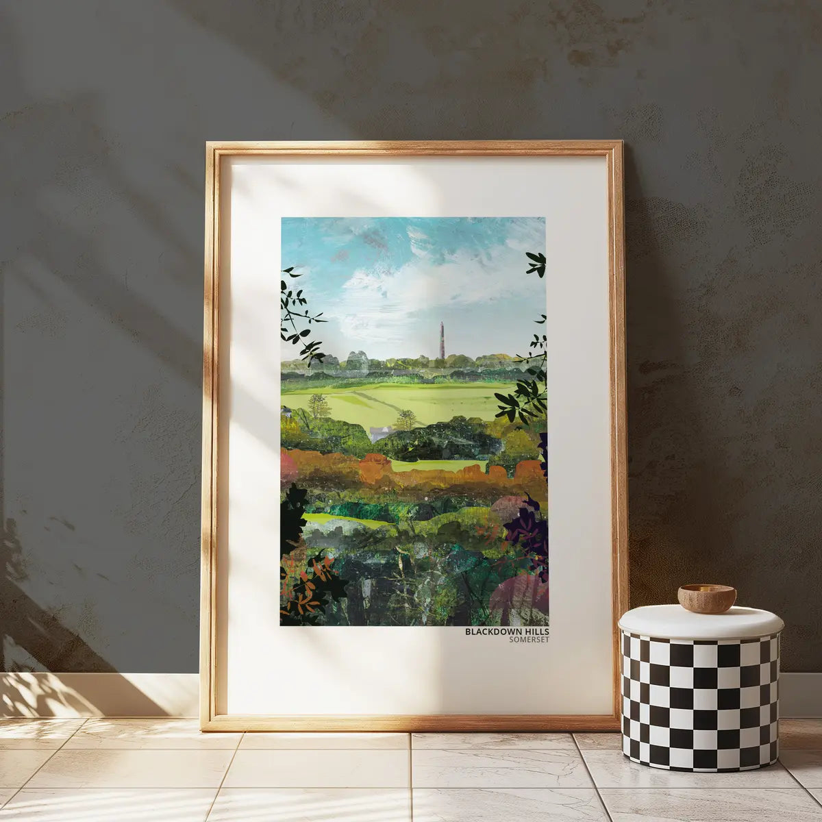 Blackdown Hills art print by Vicki Shortt, the rolling hills on the Somerset and Devon border, Blackdown Hills II design, framed in a room setting