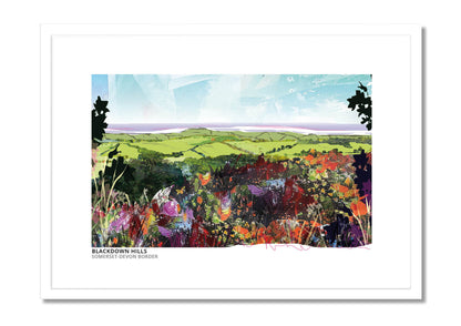 Blackdown Hills art print by Vicki Shortt, the rolling hills on the Somerset and Devon border, in a white frame
