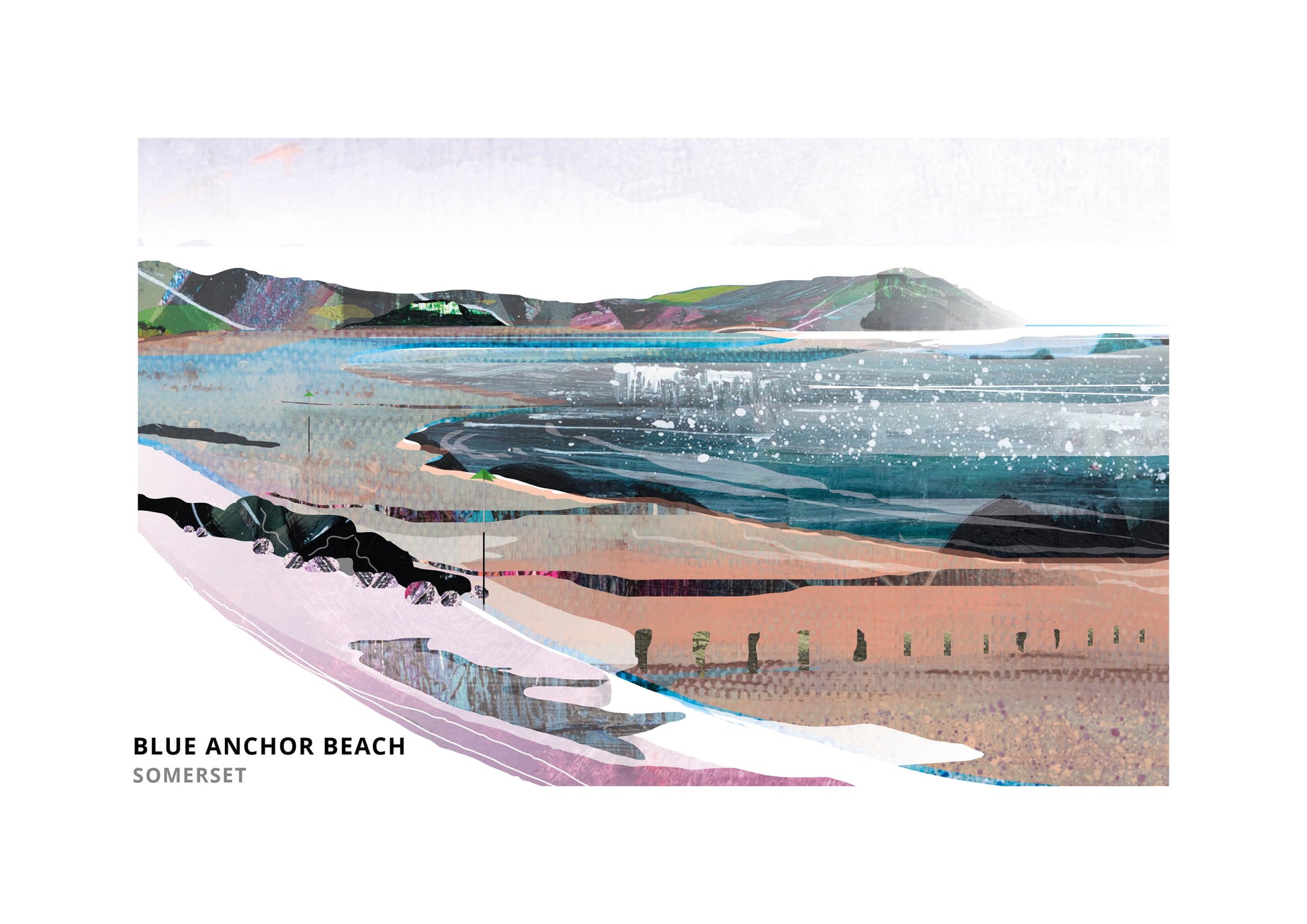 Blue Anchor Beach art print by Vicki Shortt, the beach and bay at Blue Anchor, Somerset
