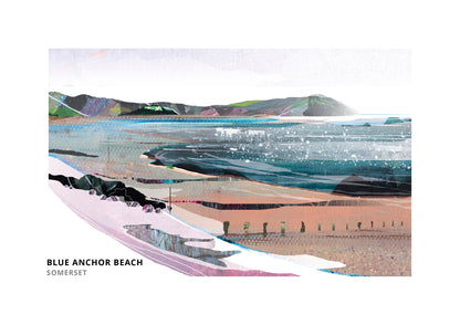 Blue Anchor Beach art print by Vicki Shortt, the beach and bay at Blue Anchor, Somerset
