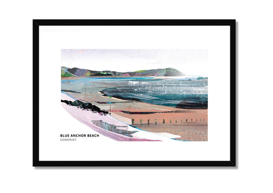 Blue Anchor Beach art print by Vicki Shortt, the beach and bay at Blue Anchor, Somerset, in a black frame