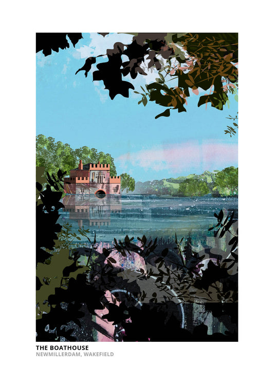 Boathouse Newmillerdam art print by Vicki Shortt, the boathouse on the lake at Newmillerdam, Wakefield