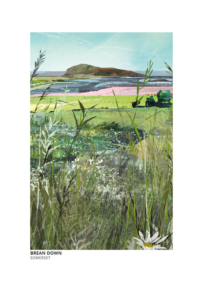 Brean Down art print by Vicki Shortt, the limestone headland reaching into the Bristol Channel in Somerset