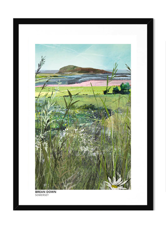 Brean Down art print by Vicki Shortt, the limestone headland reaching into the Bristol Channel in Somerset, in a black frame