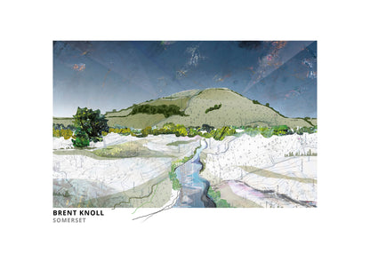 Brent Knoll art print by Vicki Shortt, the isolated hill rising from the Somerset Levels