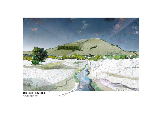 Brent Knoll art print by Vicki Shortt, the isolated hill rising from the Somerset Levels
