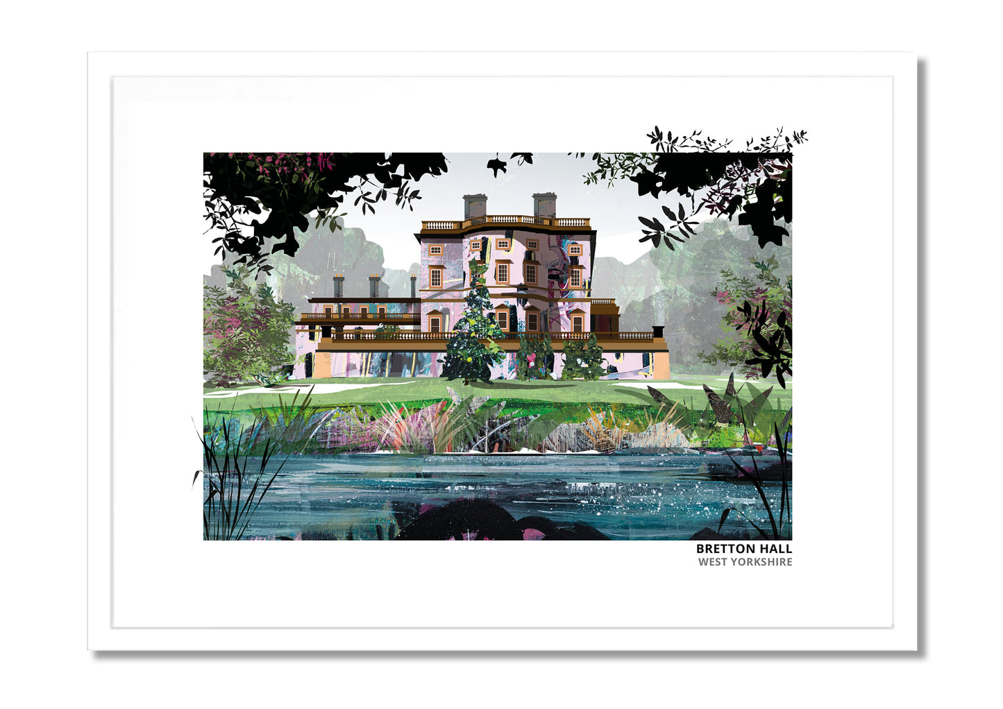 Bretton Hall art print by Vicki Shortt, the Georgian hall in the grounds of Yorkshire Sculpture Park, in a white frame
