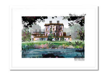 Bretton Hall art print by Vicki Shortt, the Georgian hall in the grounds of Yorkshire Sculpture Park, in a white frame