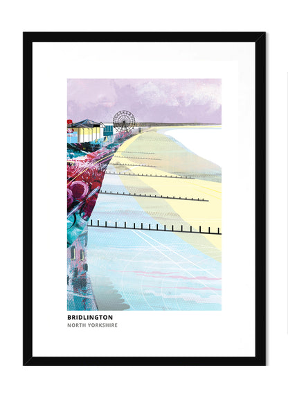 Bridlington art print by Vicki Shortt, the harbour and seafront at Bridlington, in a black frame