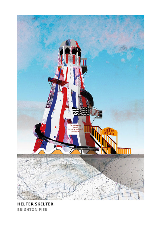Brighton Pier Helter Skelter art print by Vicki Shortt, the helter skelter on Brighton Palace Pier