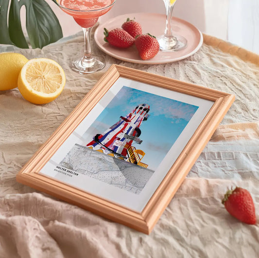 Brighton Pier Helter Skelter art print by Vicki Shortt, the helter skelter on Brighton Palace Pier, framed in a room setting