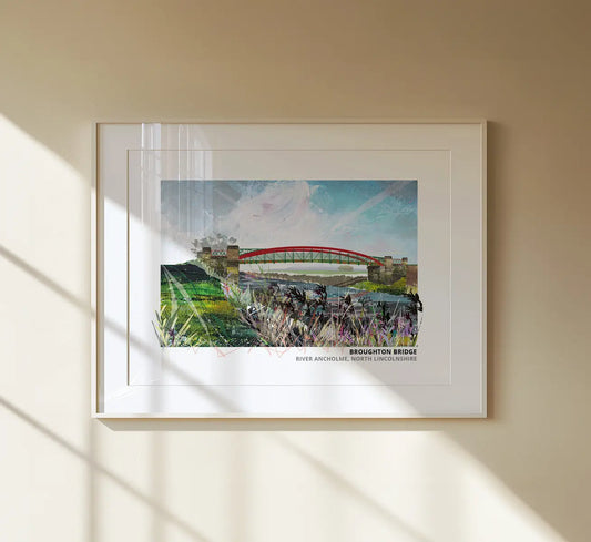 Broughton Bridge art print by Vicki Shortt, the bridge over the River Ancholme at Broughton, North Lincolnshire, framed in a room setting
