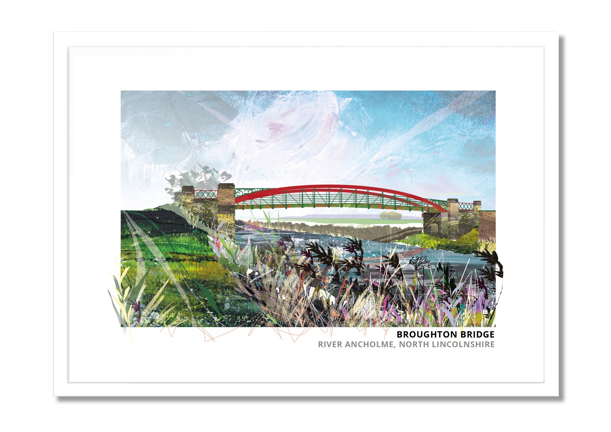 Broughton Bridge art print by Vicki Shortt, the bridge over the River Ancholme at Broughton, North Lincolnshire, in a white frame