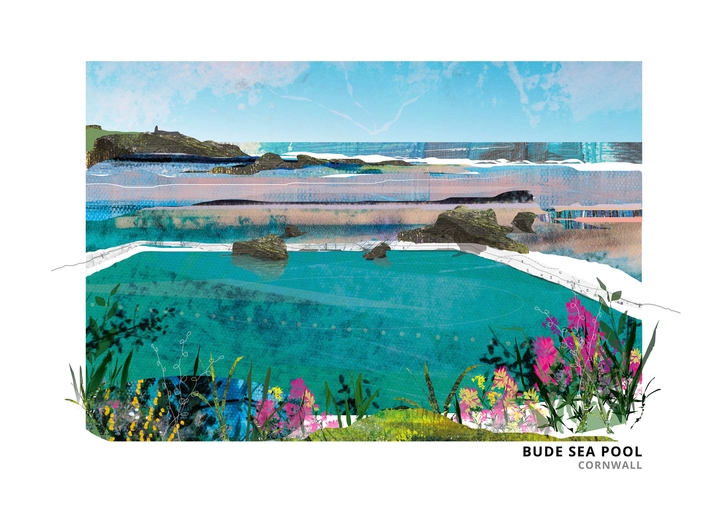 Bude Sea Pool art print by Vicki Shortt, the tidal sea pool on the rocks at Bude, Cornwall